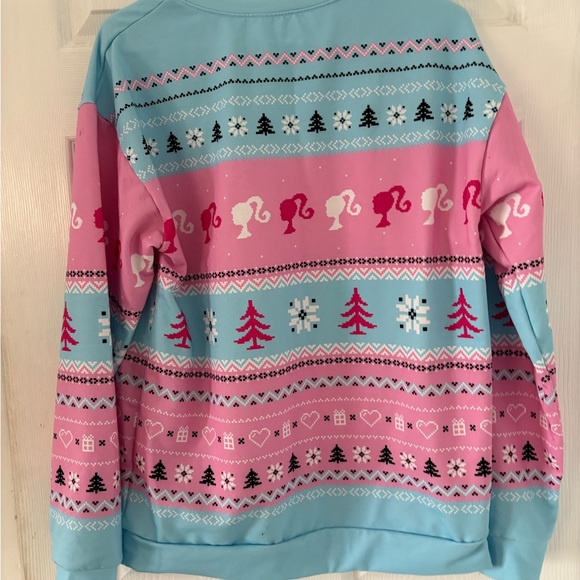 Barbie Fair Isle Holiday Sweatshirt Pink Blue Size M - Picture 3 of 7